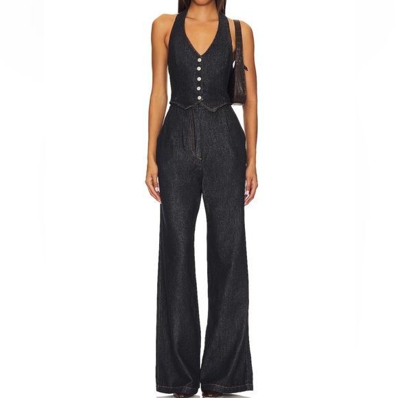 Amanda Uprichard Pants - Denim halter Isadore jumpsuit